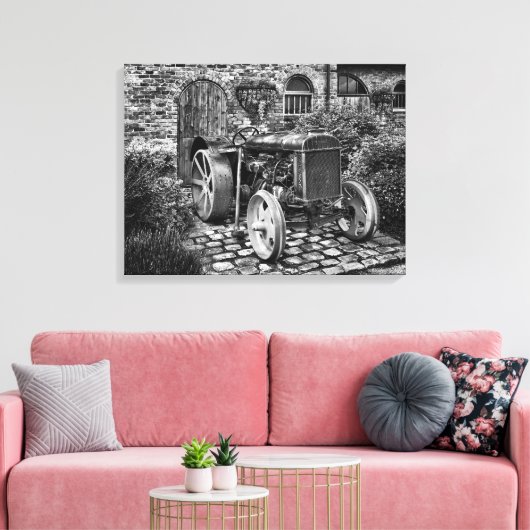 Fordson Tractor, zwart-wit Canvas Afdruk (Insitu (Woonkamer))