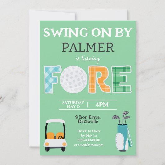 Fore, 4e verjaardag Swing On By Party Kaart (Voorkant)