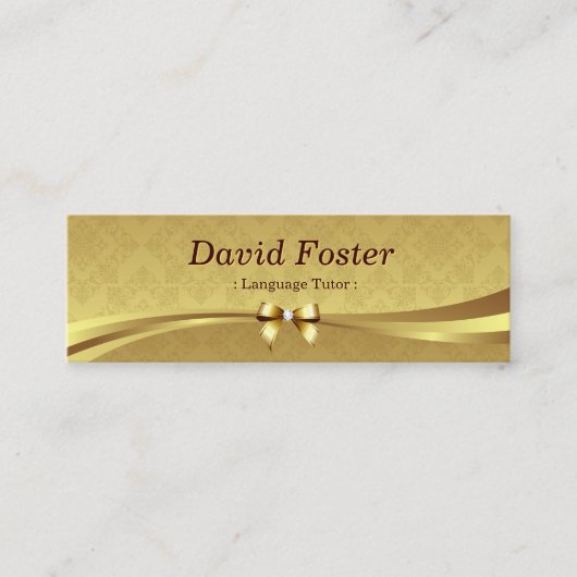 Foreign Language Tutor - Shiny Gold Damask Mini Visitekaartje (Voorkant)
