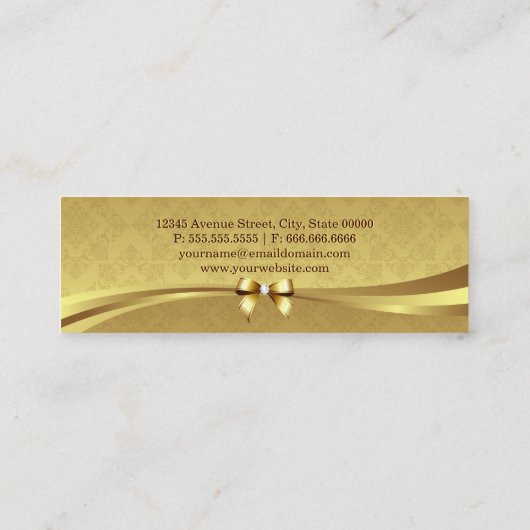 Foreign Language Tutor - Shiny Gold Damask Mini Visitekaartje (Achterkant)