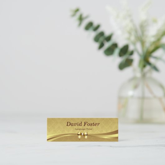 Foreign Language Tutor - Shiny Gold Damask Mini Visitekaartje (Staand voorkant)