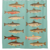 Forel en zalm - Sherman Denton Fish Lithographs Douchegordijn (Voorkant)