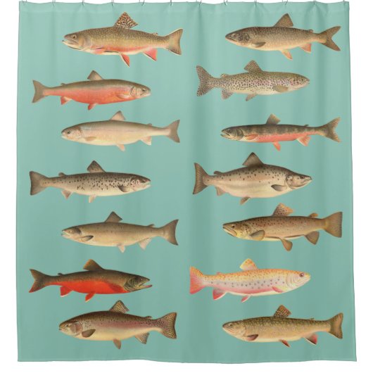Forel en zalm - Sherman Denton Fish Lithographs Douchegordijn (Voorkant)