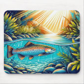 Forel in de kristalheldere rivier onder het weelde muismat (Voorkant)