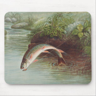 Forel springend uit water door S.A. Kilbourne Vint Muismat