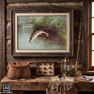 Forel springend uit water door S.A. Kilbourne Vint Poster