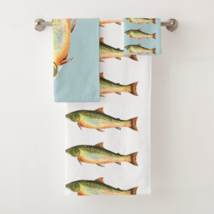 Forel vispatroon op blauw en wit bad handdoek