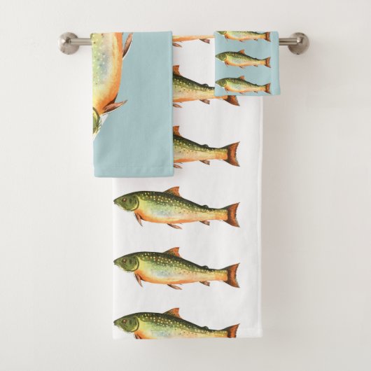Forel vispatroon op blauw en wit bad handdoek (Insitu)