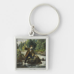 Forel vissen print van Currier en Ives Sleutelhanger