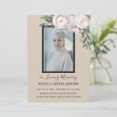 Foreral Floral Beige Photo Memorial Programme Bedankkaart (Staand voorkant)