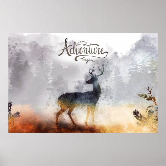 Forest Adventure Boy Waterverf Deer Poster (Voorkant)