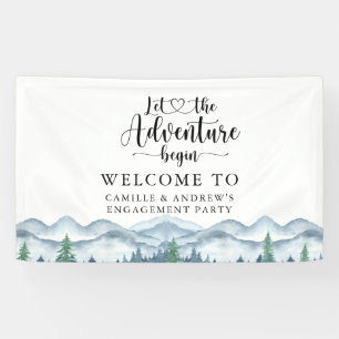Forest Adventure Mountains Blauw Verlovingsfeest Spandoek