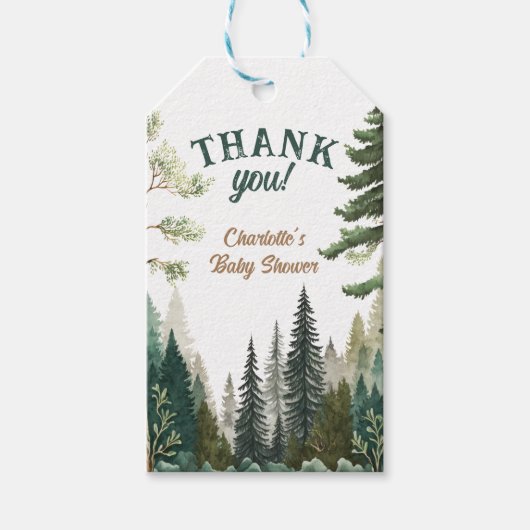 Forest Adventure wacht op Baby shower Dank u Cadeaulabel (Voorkant)