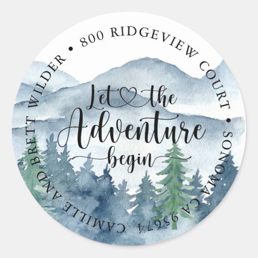 Forest Adventure Waterverf Mountains Baby shower Ronde Sticker (Voorkant)
