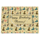 Forest Animal Doodle Patroon | Geel Groot Cadeauzakje (Voorkant)