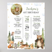 Forest Animals 1st Birthday Milestone Sign Poster (Voorkant)