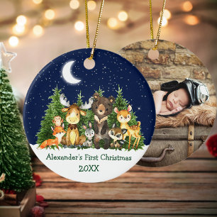 Forest Animals Baby First Christmas - PHOTO BACK Keramisch Ornament
