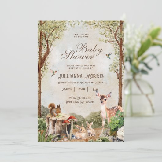 Forest Animals Baby shower nodigt jongen of meisje Kaart (Staand voorkant)