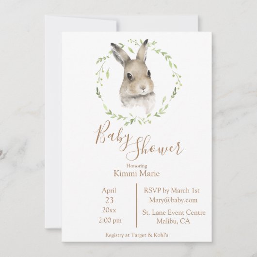 Forest Animals Bunny Rabbit Script Waterverf Baby Kaart (Voorkant)