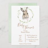 Forest Animals Bunny Rabbit Script Waterverf Baby Kaart (Voorkant / Achterkant)