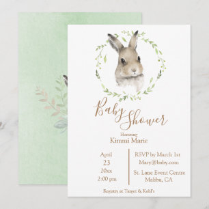Forest Animals Bunny Rabbit Script Waterverf Baby Kaart