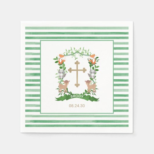 Forest Animals Crest Boy Baptism Napkins Servet (Voorkant)