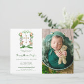 Forest Animals Crest Photo Baptism Invitation Kaart (Staand voorkant)