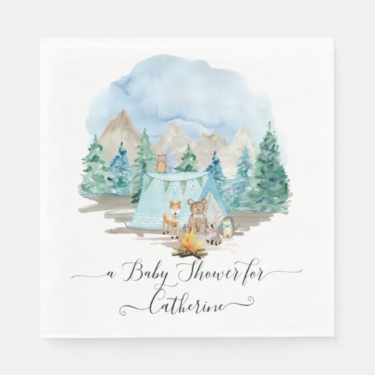 Forest Animals Deer Bear Rustic Boy Baby Shower Servet (Voorkant)