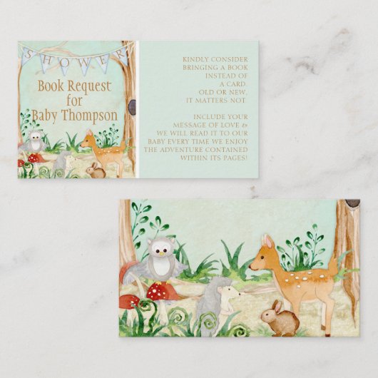 Forest Animals Deer Owl Woodland Book Request Visitekaartje (Voorkant / Achterkant)