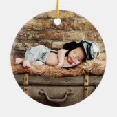 Forest Animals Lights Baby Eerste Kerstfoto Keramisch Ornament (Achterkant)