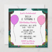 Forest Animals Themed Girl's First Birthday Kaart (Achterkant)