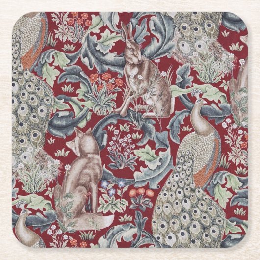 Forest Animals, William Morris Vierkante Kartonnen Onderzetter (Voorkant)