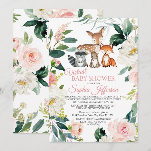 Forest Animals Woodland Virtual Baby shower Kaart (Voorkant / Achterkant)