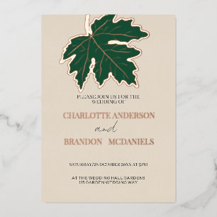 Forest Autumn Maple Leaf Wedding Roos Gold Folie Uitnodiging