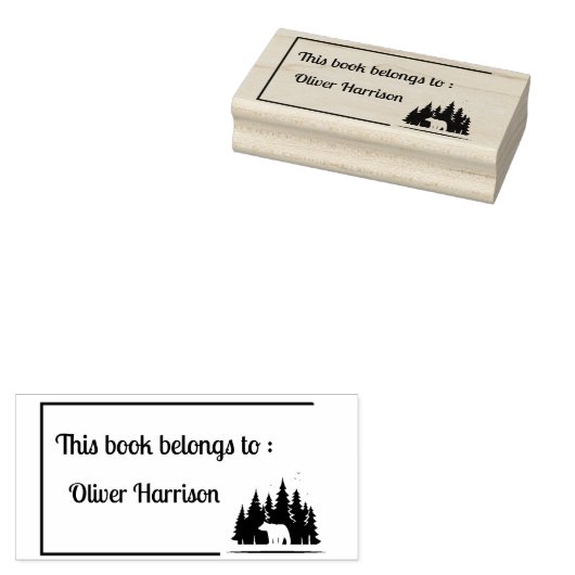 Forest Bear 'This Book Belongs To' Custom Stamp Rubberstempel (Gestempeld)