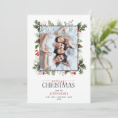 Forest Berry Pinecone Merry-kerstfoto Feestdagenkaart (Staand voorkant)