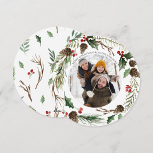 Forest Berry Pinecone Round Photo Feestdagenkaart