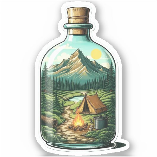 Forest Camping In a Bottle Vinyl Sticker | Sticker (Voorkant)