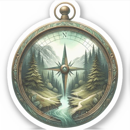Forest Compass Vinyl Sticker | Die-Cut Sticker (Devant)