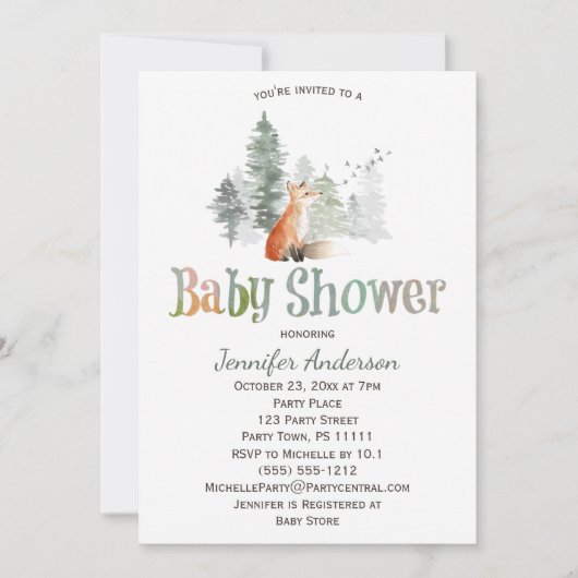 Forest Country Fox Baby shower Kaart (Voorkant)