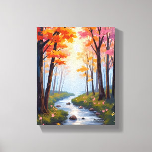 Forest Creek   Herfstloof Aquarel Landschap Canvas Afdruk