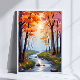 Forest Creek   Herfstloof Aquarel Landschap Poster
