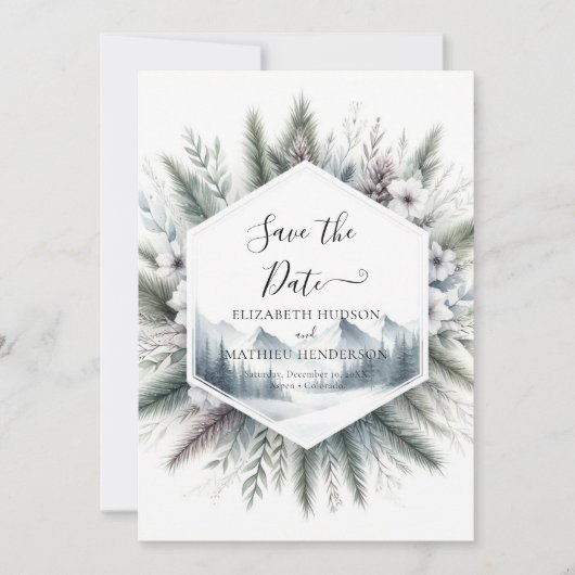 Forest Custom Mountain Wedding Save The Date (Voorkant)