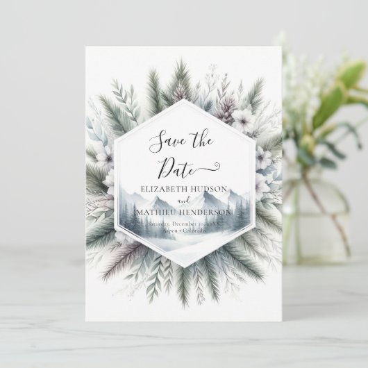 Forest Custom Mountain Wedding Save The Date (Staand voorkant)
