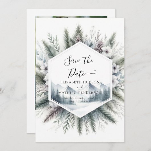 Forest Custom Mountain Wedding Save The Date (Voorkant / Achterkant)