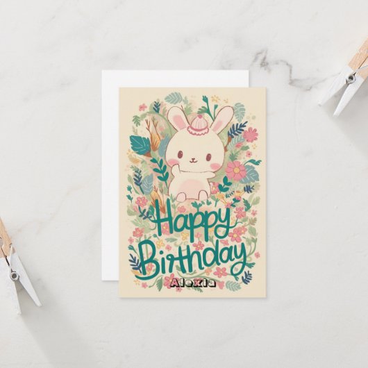 Forest Editable Bunny Digitale Verjaardag Kaart (Voorkant / Achterkant in situ)