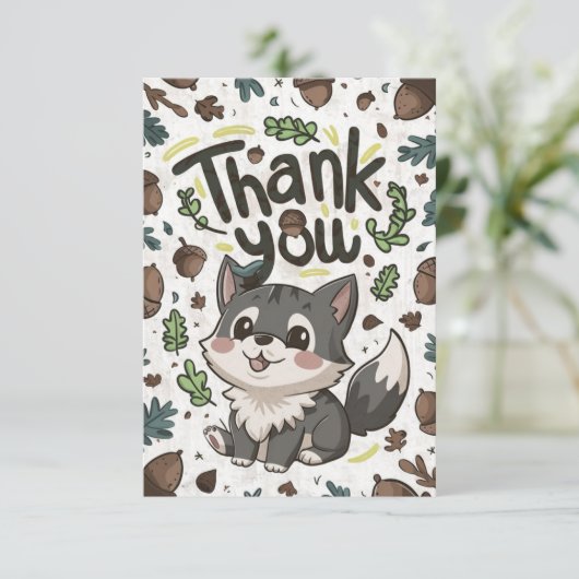 Forest Editable Wolf Bedankkaart (Staand voorkant)