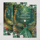 Forest Enchanted Emerald Green Quinceañera Kaart (Voorkant / Achterkant)