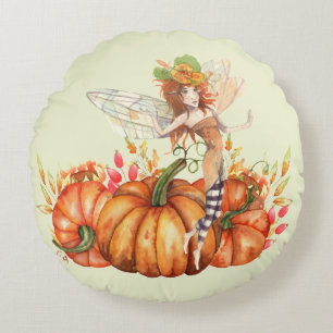 Forest Fairy & Autumn Pumpkin Bouquet  Rond Kussen