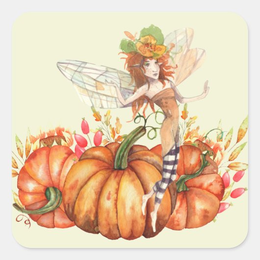 Forest Fairy & Autumn Pumpkin Bouquet Vierkante Sticker (Voorkant)